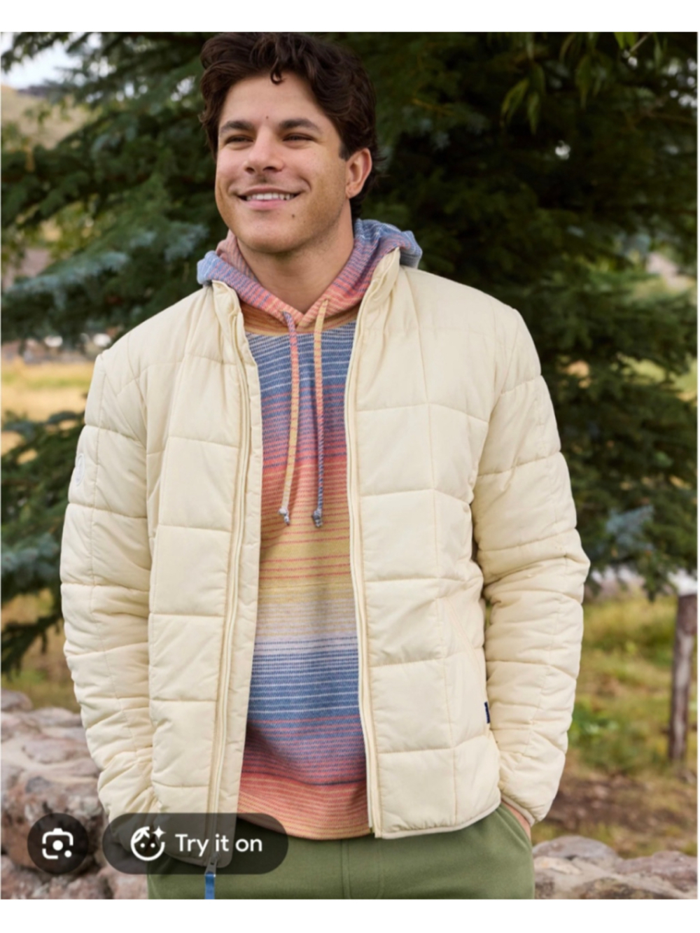 Men's Chubbies Puffer Jacket XL Beige Blue Convertible Pillow